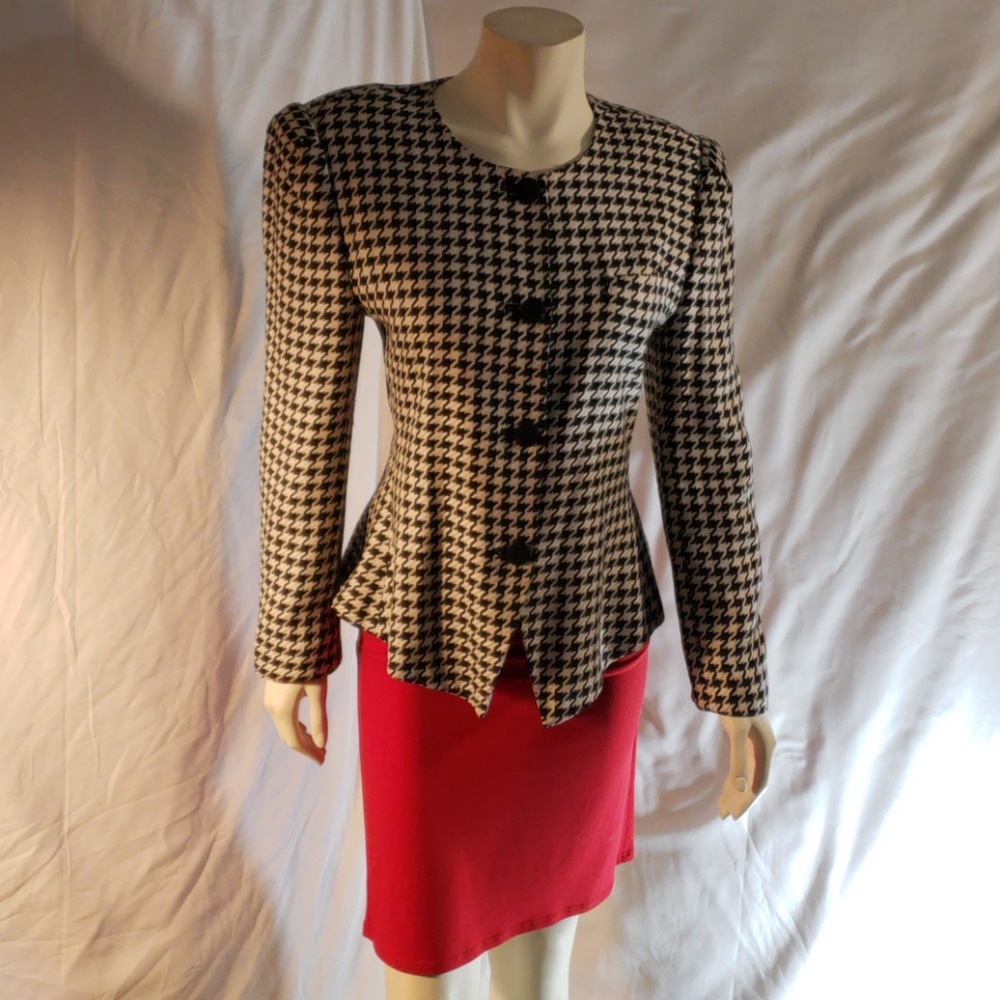 VTG EN AVANCE blazer jacket size 9/10 Houndstooth Black & White - Picture 3 of 5